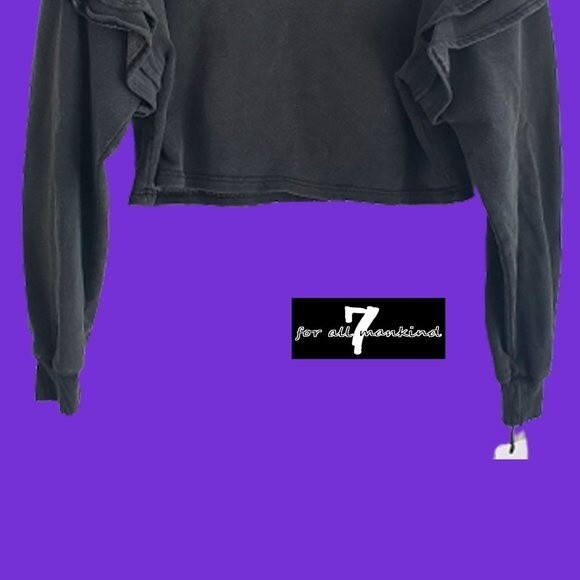 7 FOR ALL MANKIND NEW Skater Ruffled Drop Shoulders Crop Sweatshirt XS - Picture 6 of 11